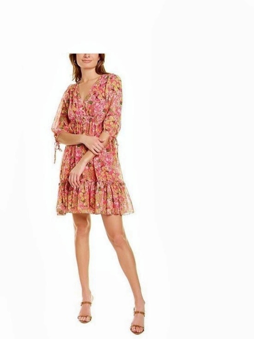 Taylor Pink Floral Print Chiffon Tiered Mini Dress Size 4 NWT
